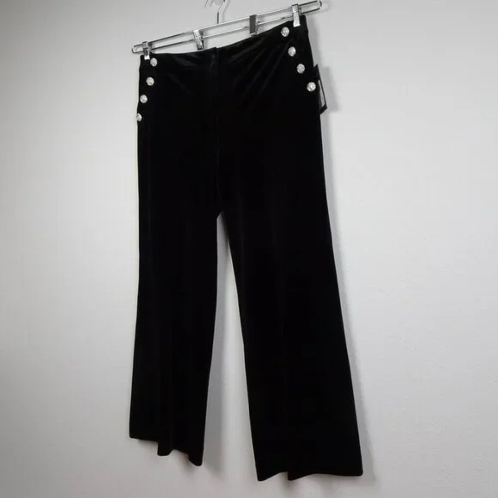 Karl Lagerfeld Velvet Pants Women's Size 12 Black Wide Leg Rhinestone Detail. - Picture 10 of 13